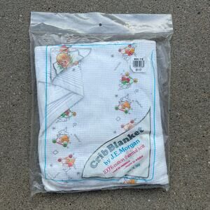 Vintage J.E. Morgan Crib Blanket 100% Cotton Thermal Knit Cartoon Bunnies NEW